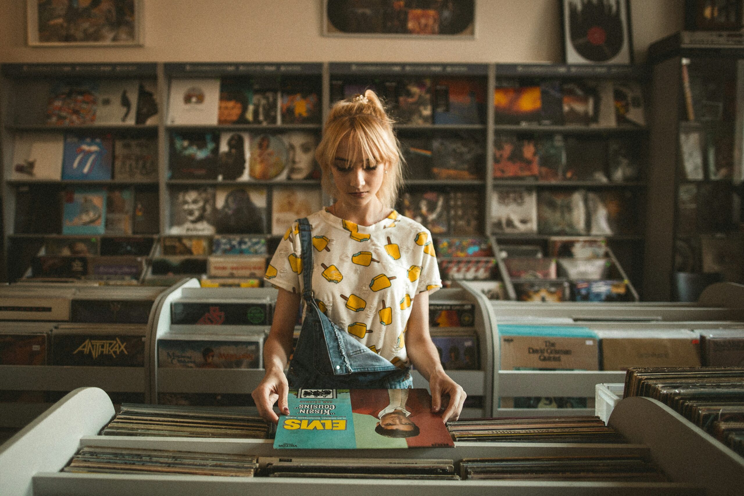 Girl in a vinyl shop