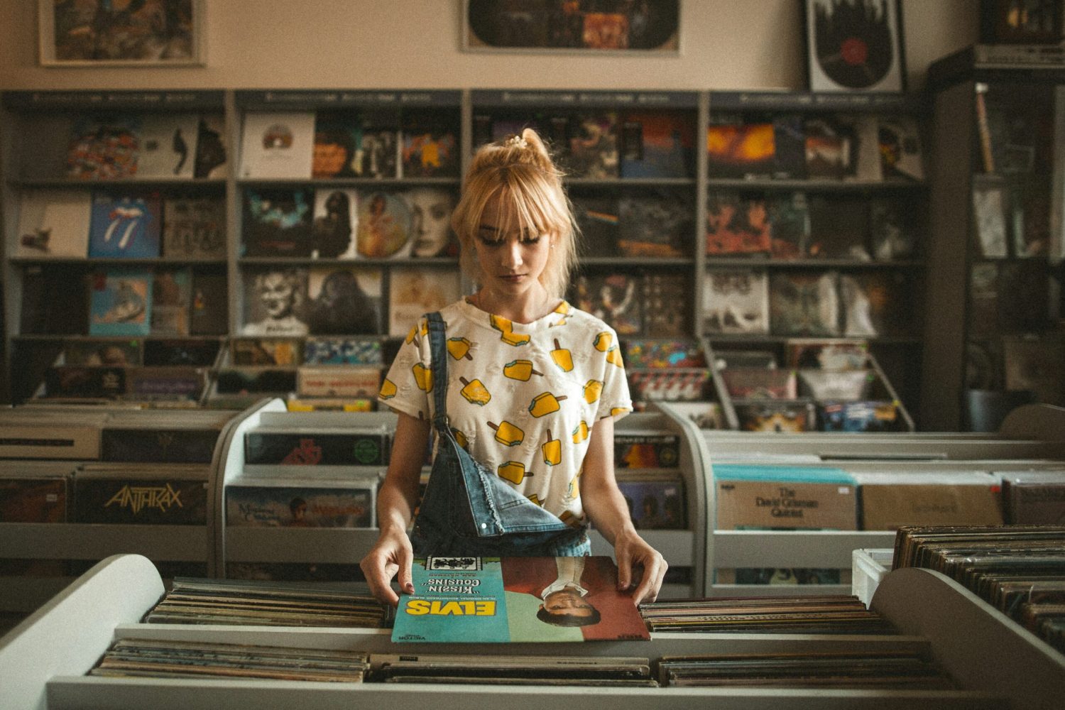 Girl in a vinyl shop